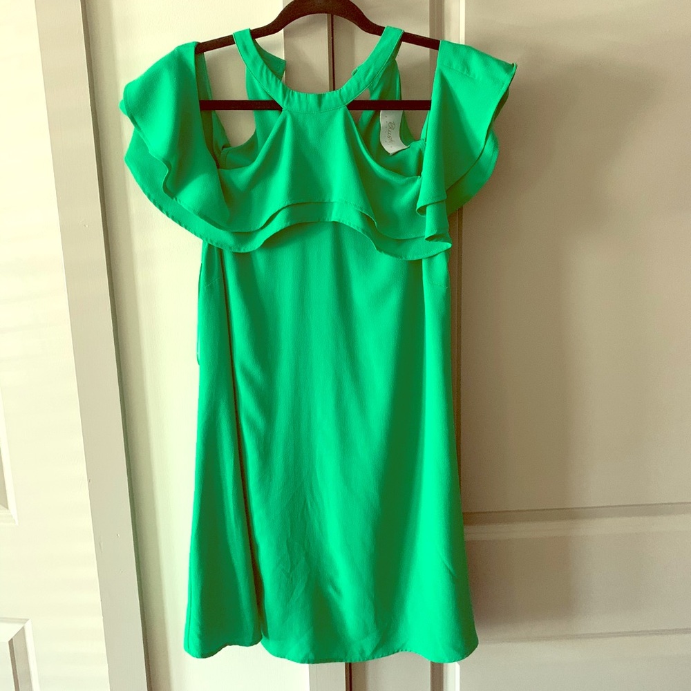Green cold-shoulder dress
